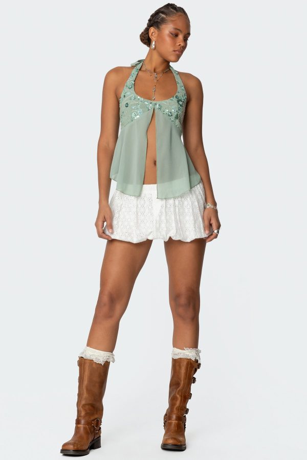 Sequin Chiffon Split Front Top - Image 2