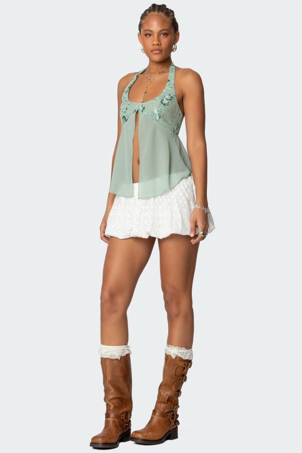 Sequin Chiffon Split Front Top - Image 5
