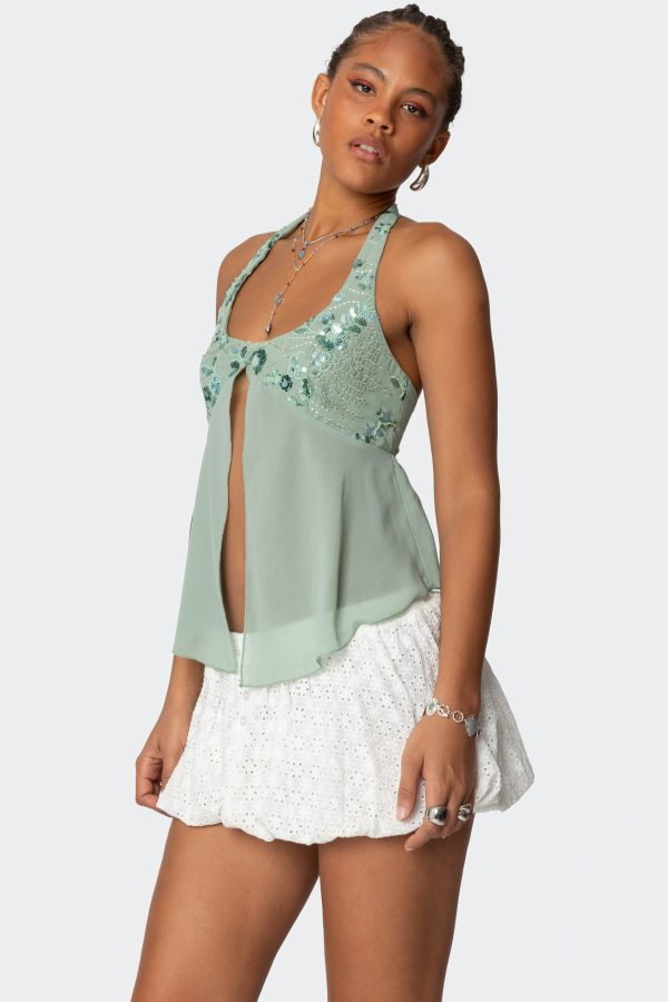 Sequin Chiffon Split Front Top - Image 3