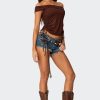 Studded Low Rise Denim Micro Shorts - Image 2