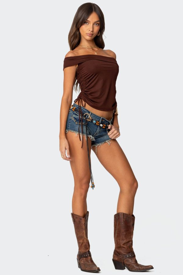 Studded Low Rise Denim Micro Shorts - Image 2