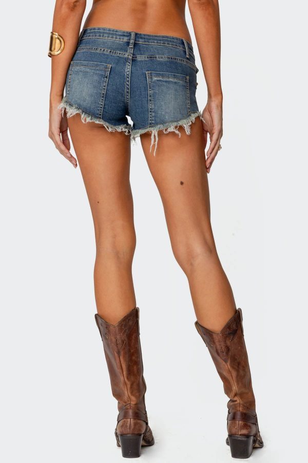 Studded Low Rise Denim Micro Shorts - Image 5